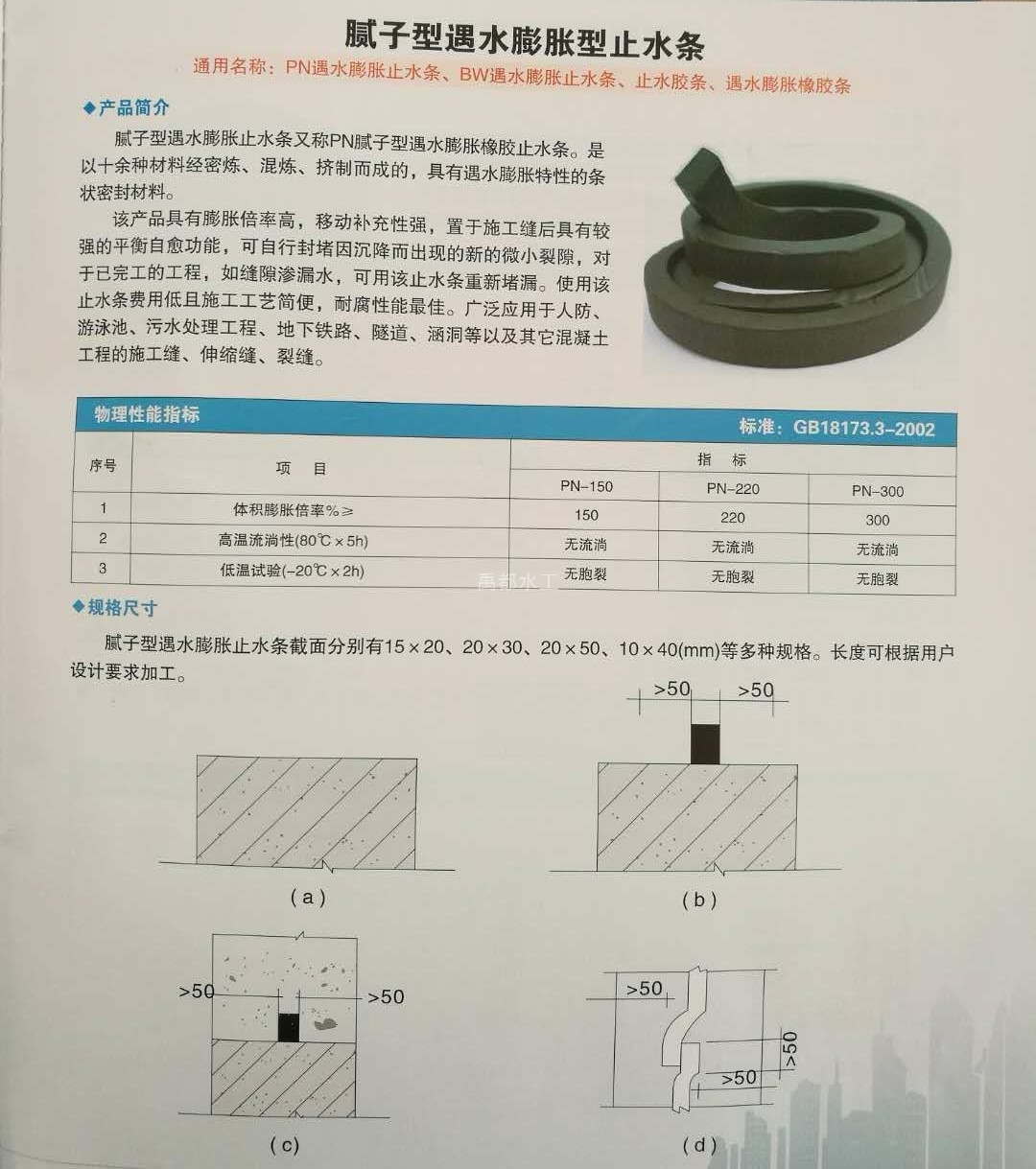 膩子型遇水膨脹型止水條(圖1)